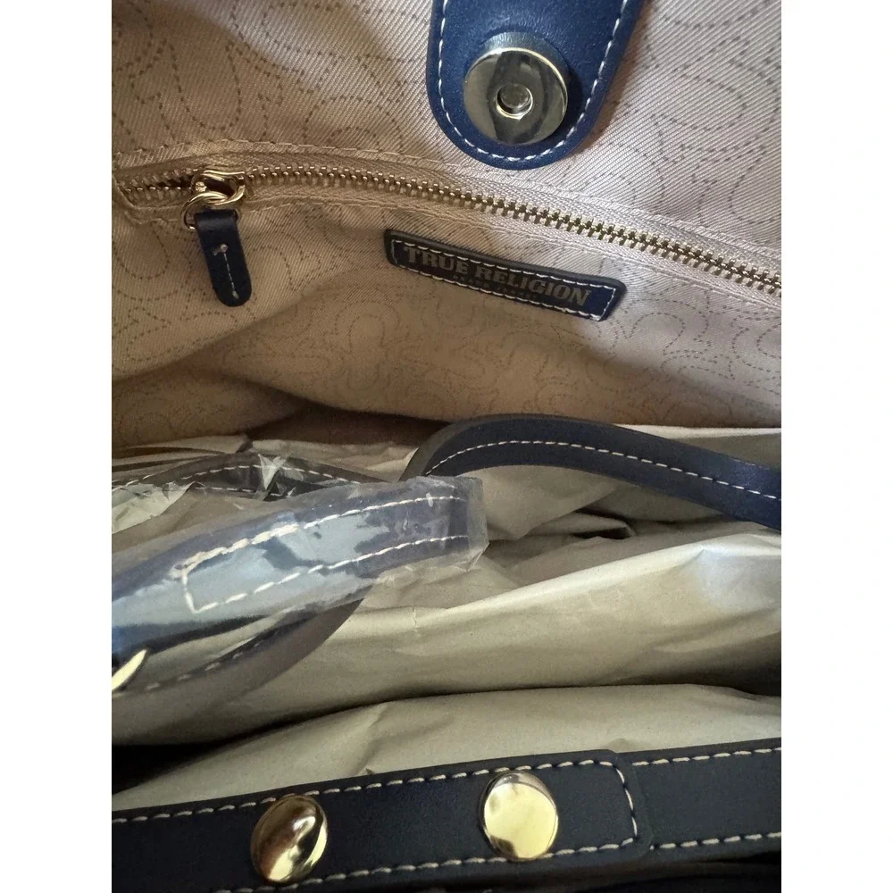 True Religion 2 in 1 handbag Tote Crossbody Three Tone Denim Patchwork NWT